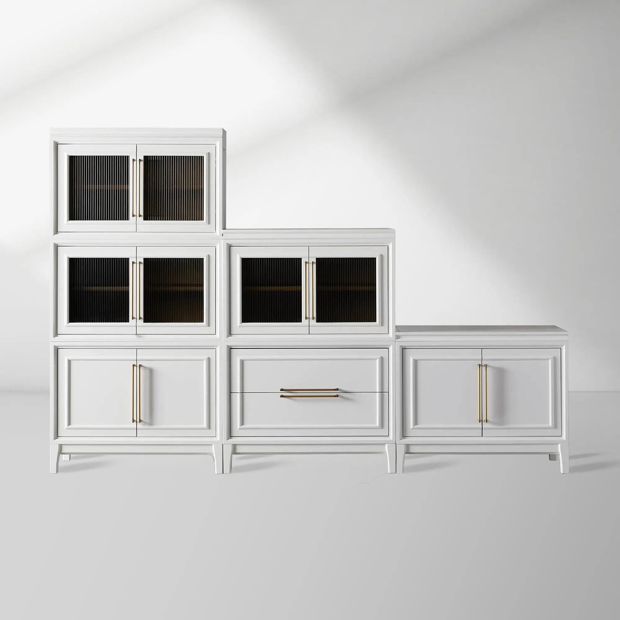 Rowan Wood Modular Wall Unit Mahogany Storage Cabinet with Reeded Glass