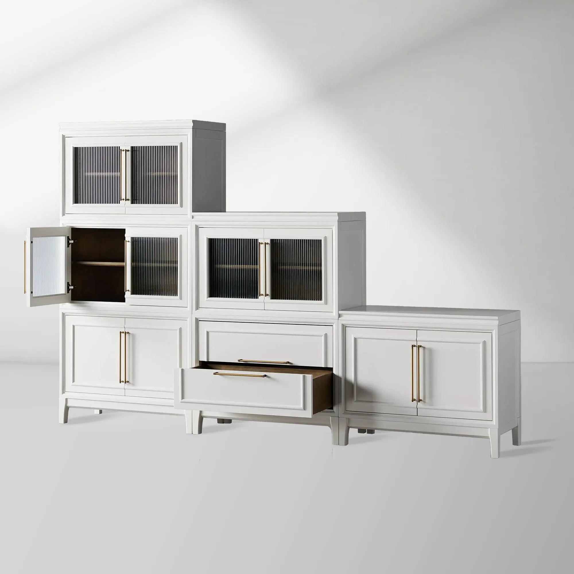 Rowan Wood Modular Wall Unit Mahogany Storage Cabinet with Reeded Glass