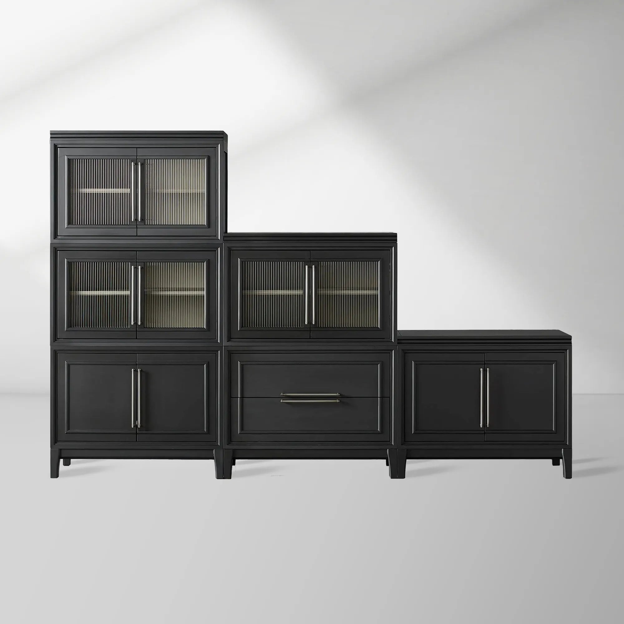 Rowan Wood Modular Wall Unit Mahogany Storage Cabinet with Reeded Glass