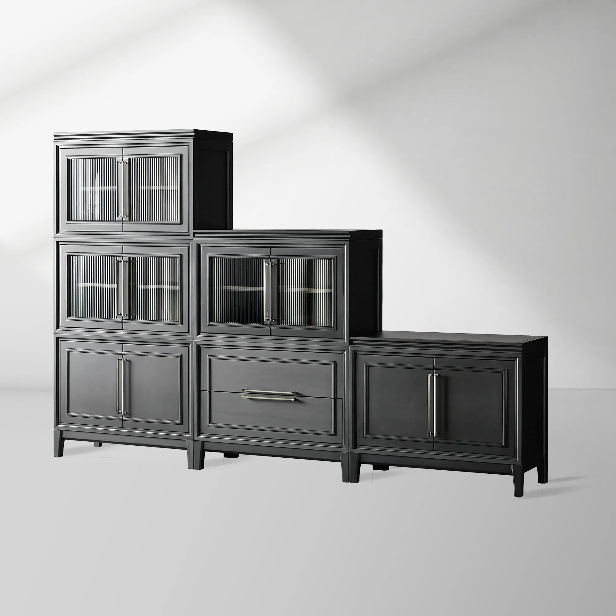 Rowan Wood Modular Wall Unit Mahogany Storage Cabinet with Reeded Glass