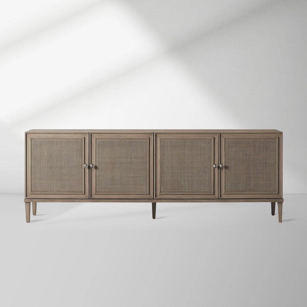 Pearson Mindi TV Stand Woven Cane Cabinet Doors Media Console Wood Sideboard Television Storage Unit