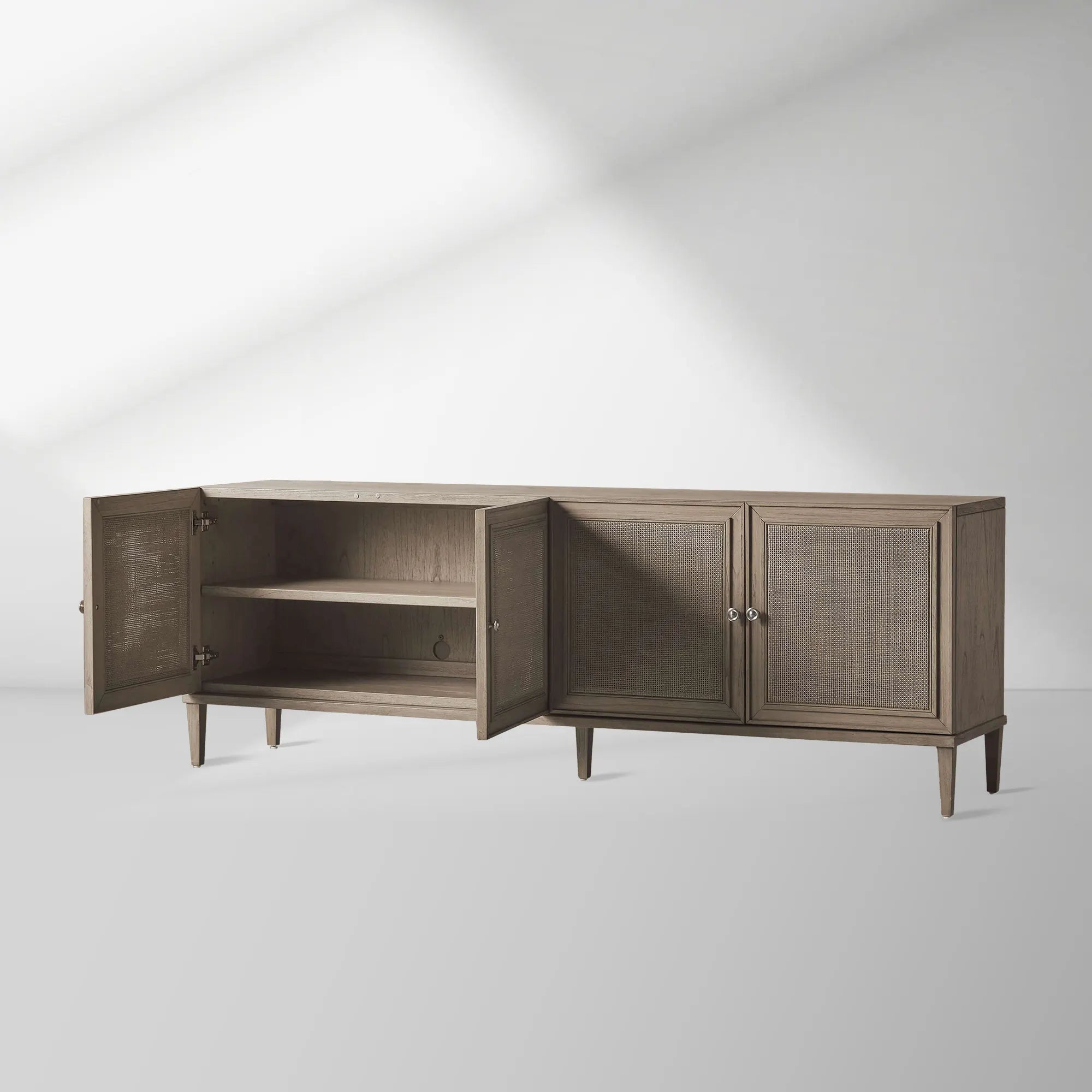 Pearson Mindi TV Stand Woven Cane Cabinet Doors Media Console Wood Sideboard Television Storage Unit