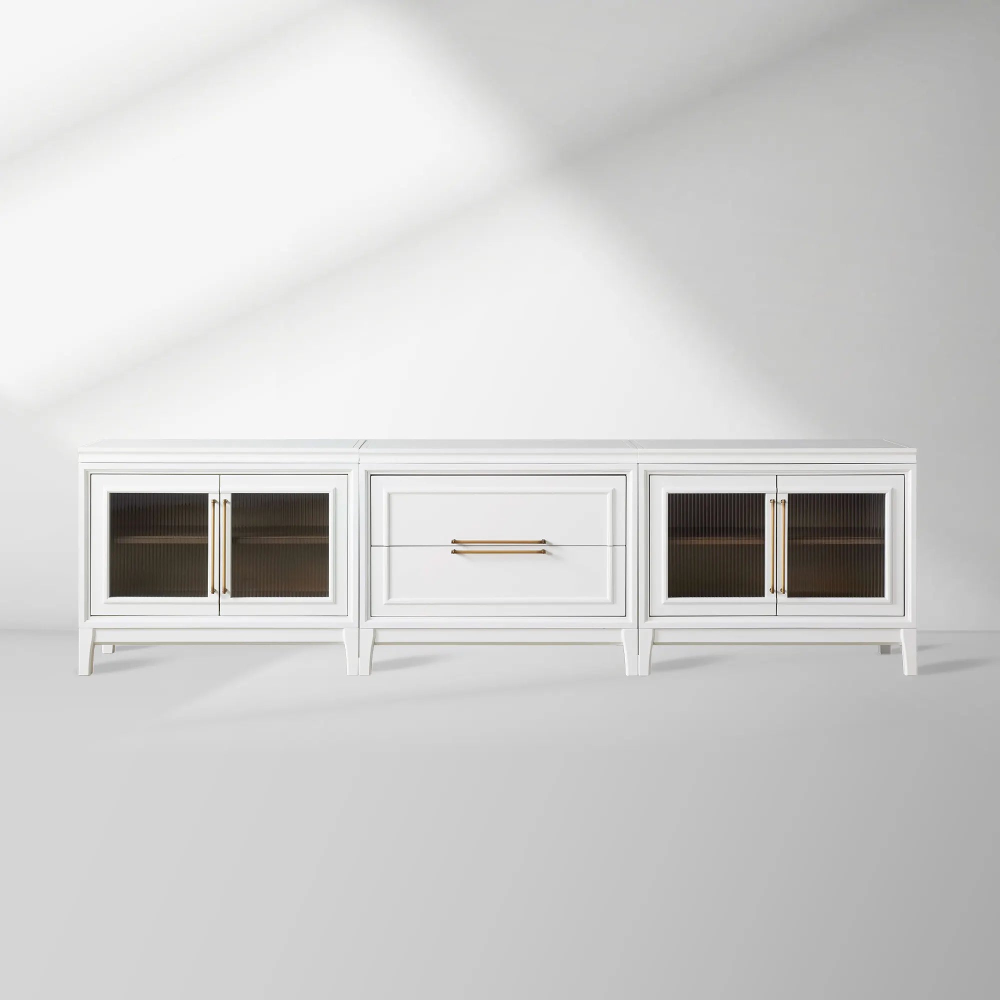 Rowan Drawers TV Stand Sideboard with Glass Doors Wood Entryways Cabinet Media Console