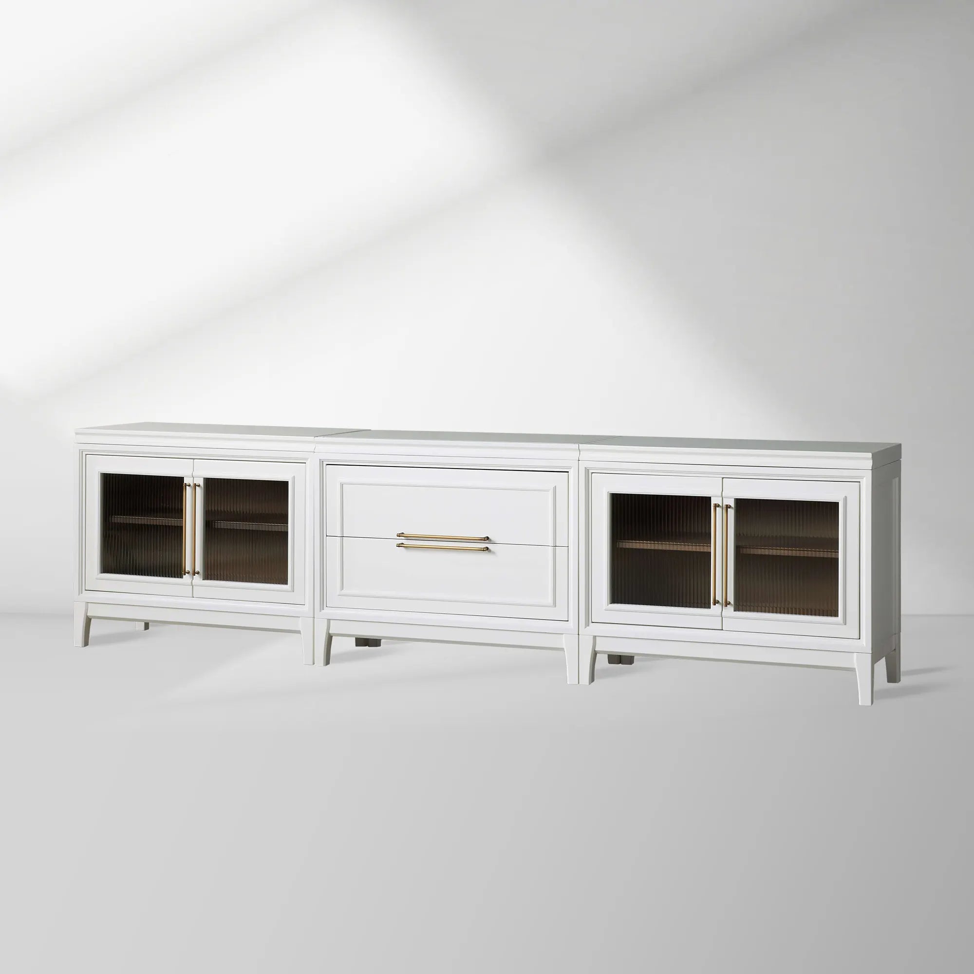 Rowan Drawers TV Stand Sideboard with Glass Doors Wood Entryways Cabinet Media Console