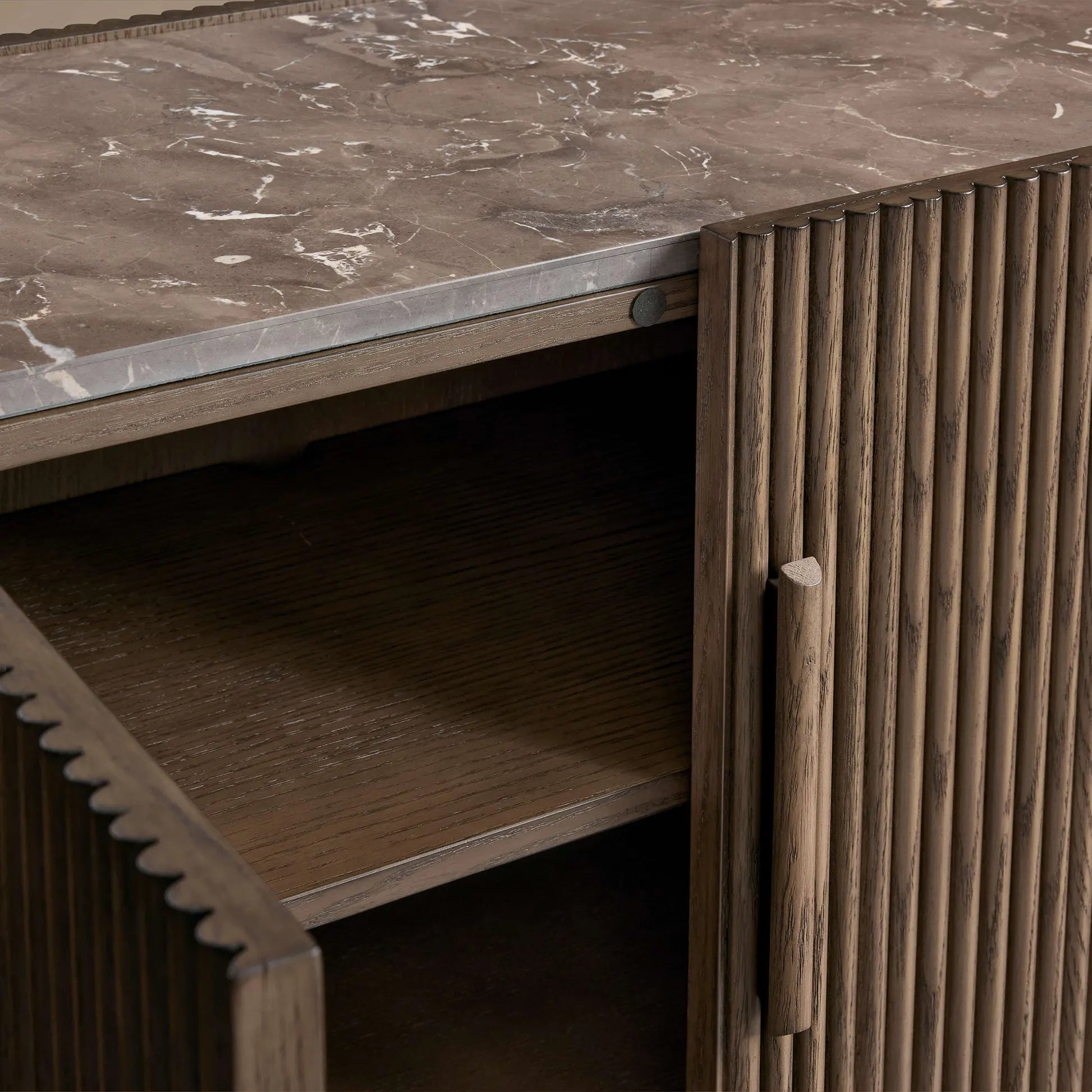 Astor Entryways Storage Sideboard Marble top Cabinet Oak Wood TV Stand Unit