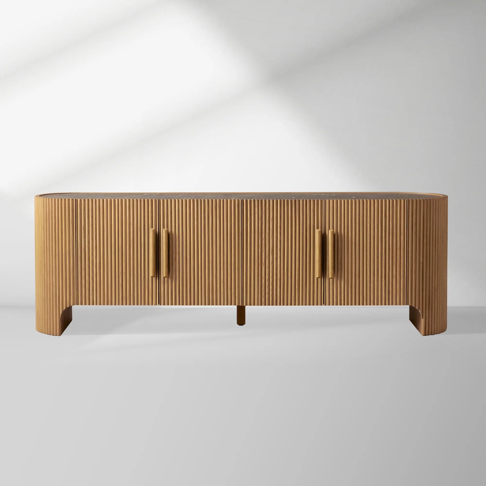 Astor Entryways Storage Sideboard Marble top Cabinet Oak Wood TV Stand Unit