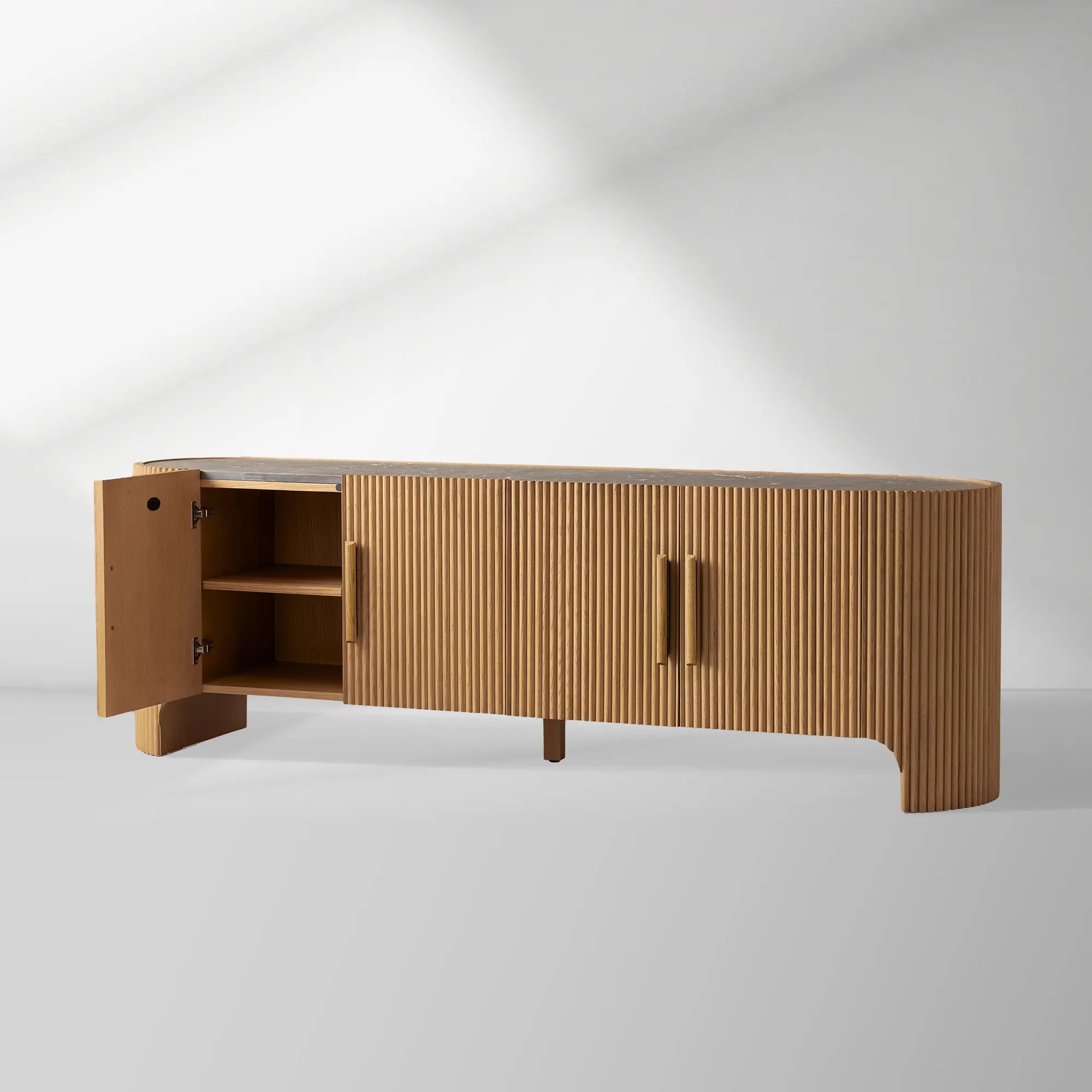 Astor Entryways Storage Sideboard Marble top Cabinet Oak Wood TV Stand Unit