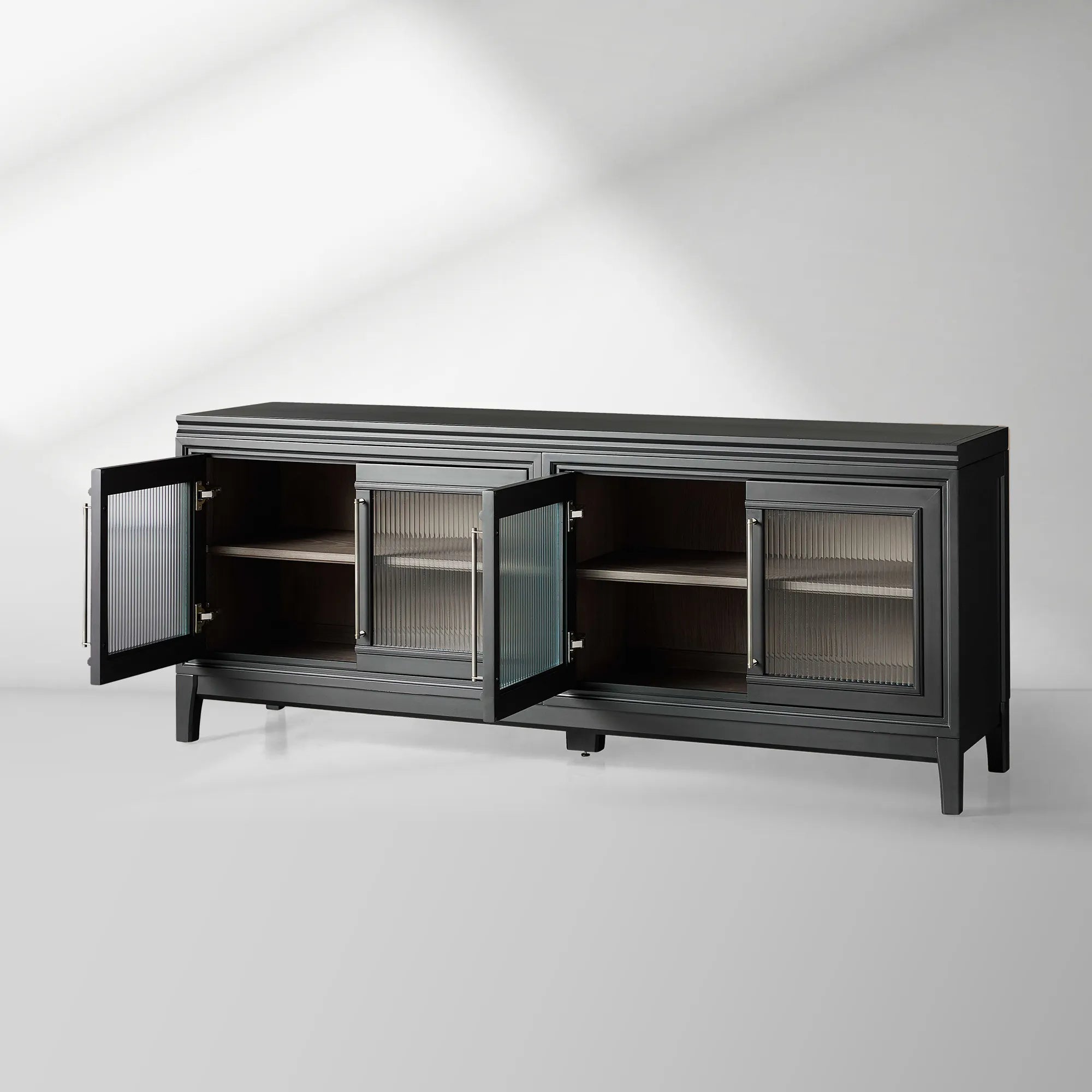 Rowan Wood TV Stand Unit Sideboard with Reeded Glass Doors Entrance Cabinet Media Console