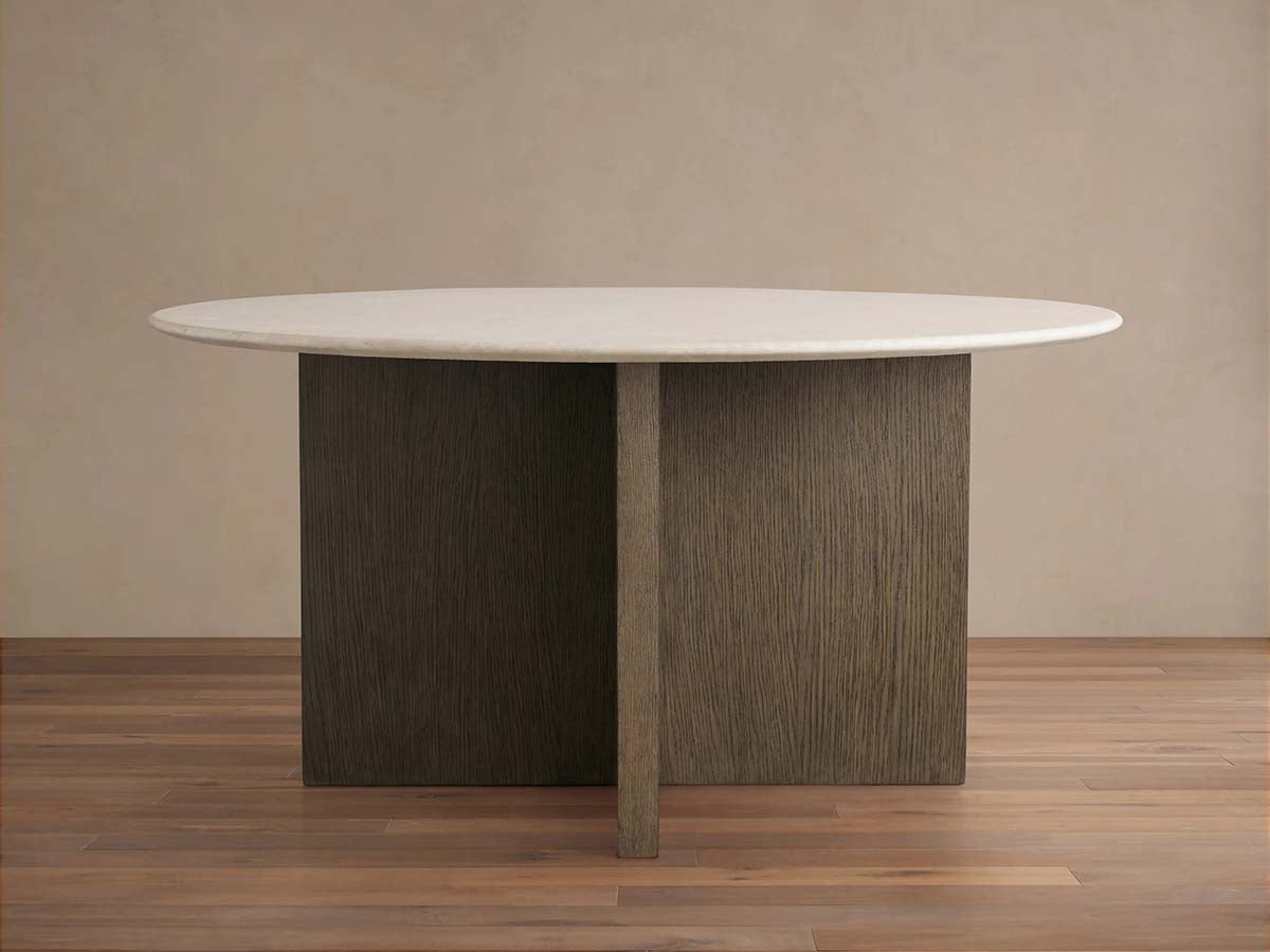 Saint Germain Round Marble Stone Dining Table With Clement Base