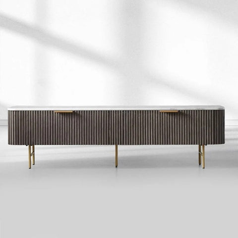 Finnley Low Media TV Stand Storage Cabinet with Stone Top