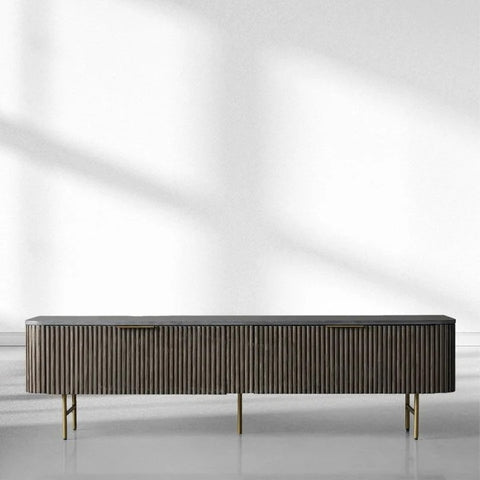 Finnley Low Media TV Stand Storage Cabinet with Stone Top