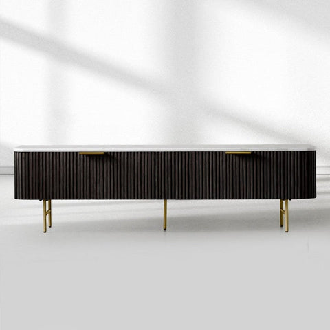 Finnley Low Media TV Stand Storage Cabinet with Stone Top