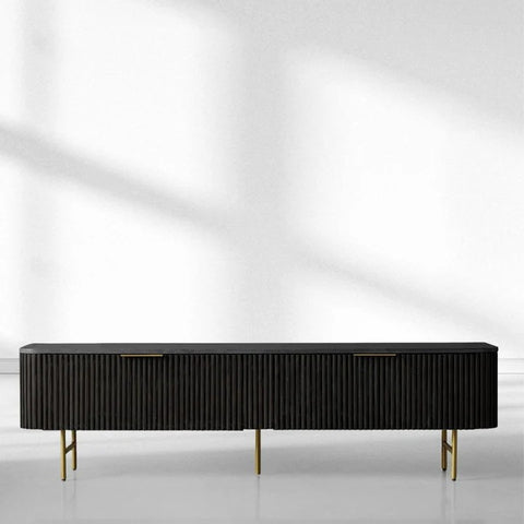 Finnley Low Media TV Stand Storage Cabinet with Stone Top