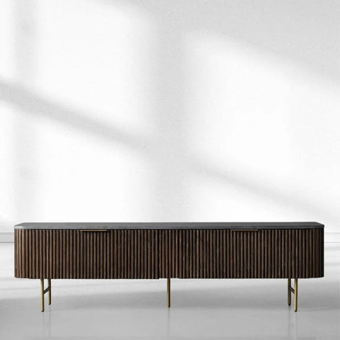 Finnley Low Media TV Stand Storage Cabinet with Stone Top