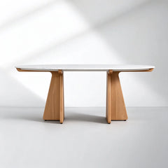Oval Marble Dining Table, 75"/90" with Wood Pedestal Base