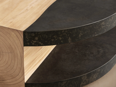 Modern Sculptural Guanacaste Wood & Oxidized Steel Round Coffee Table