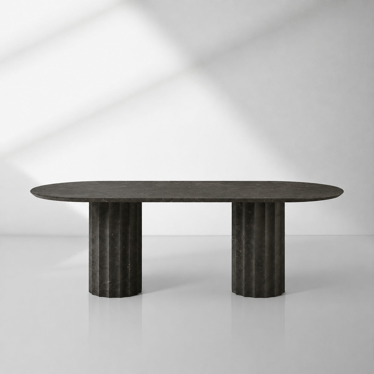 Danae Oval Marble Dining Table with Fluted Pedestal Base