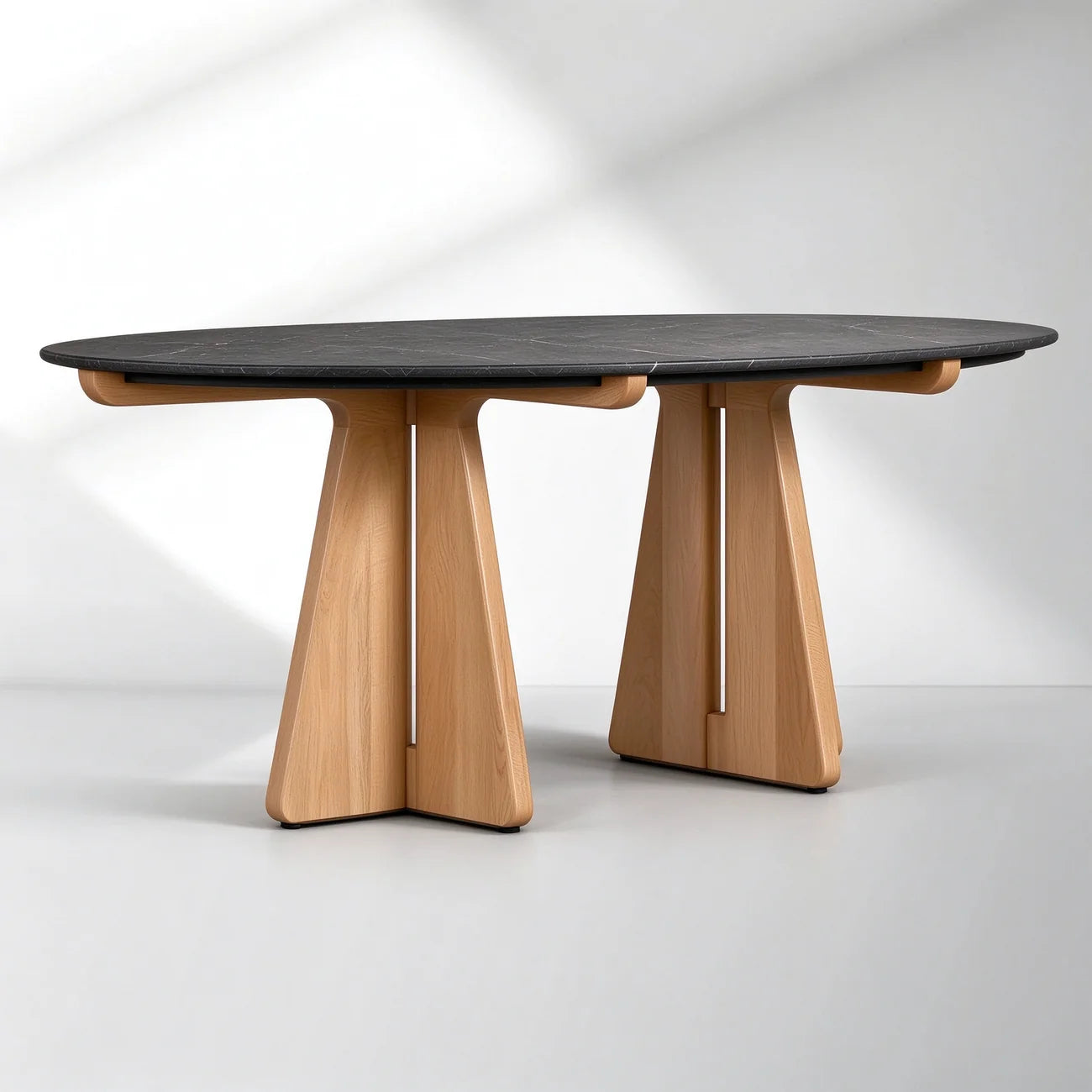 Oval Marble Dining Table, 75"/90" with Wood Pedestal Base