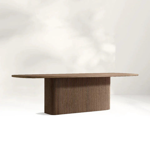 Mulho Pedestal Wood Rectangular Dining Table Oak