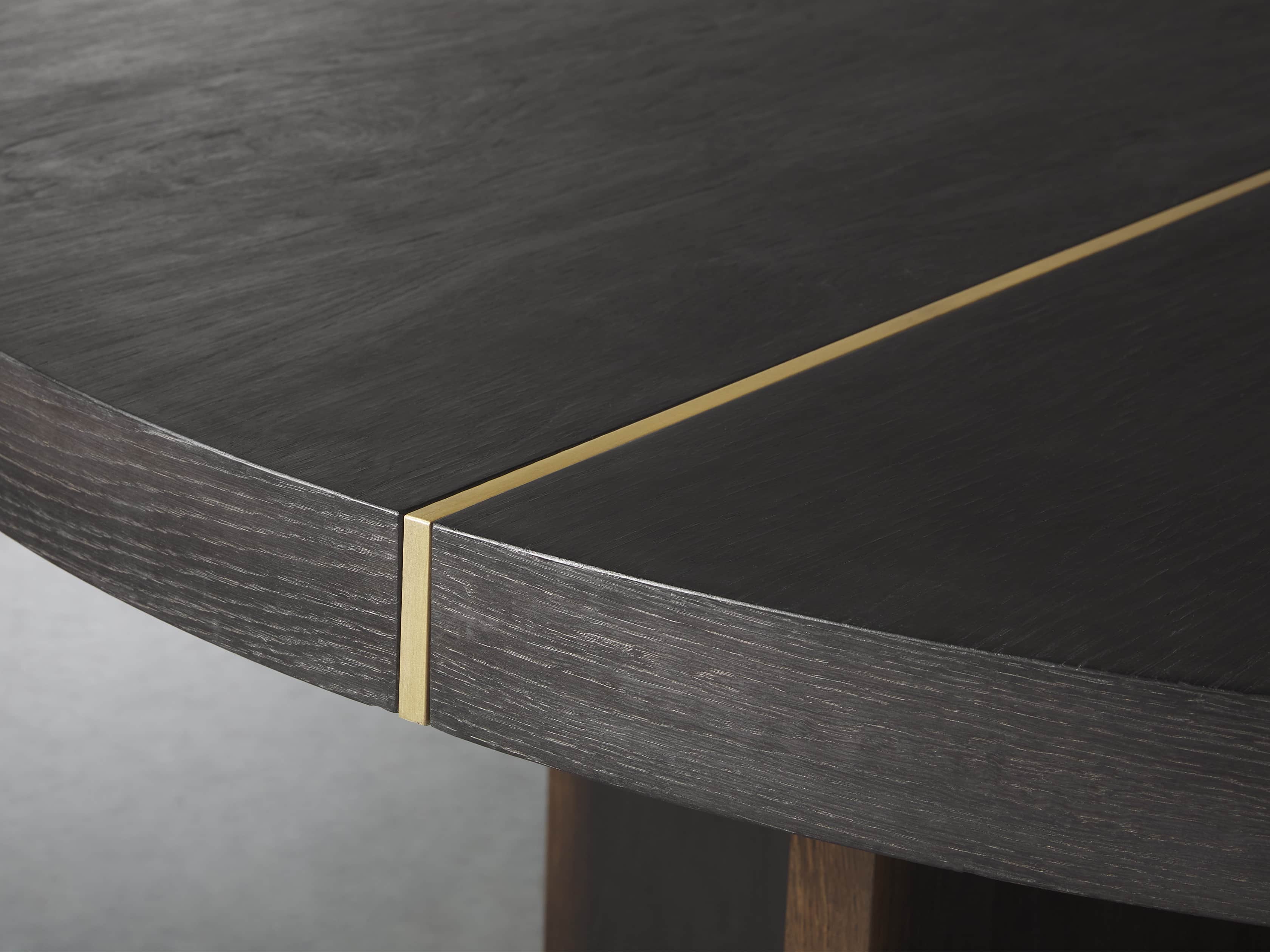 Mihaela Wood Oak Round Dining Table Wine Barrel Inspired Finish