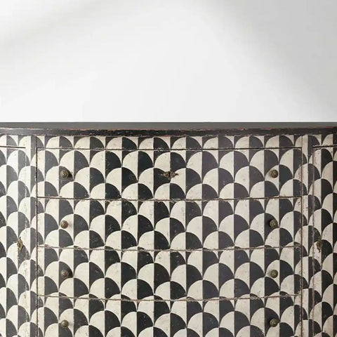 Andretta solid poplar wood drawer Cabinet With black and white geometric motif