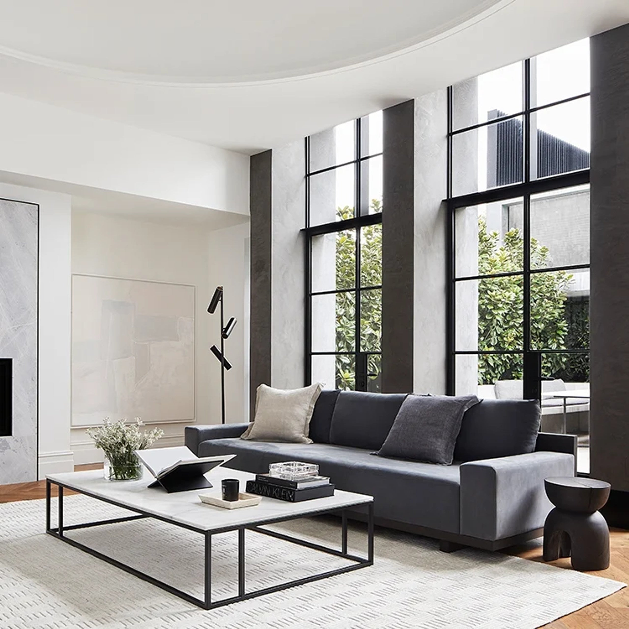 Nomad Rectangular White Marble Coffee Table Living Room Center Tea Table With Steel Base