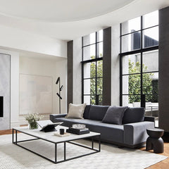 Nomad Rectangular White Marble Coffee Table Living Room Center Tea Table With Steel Base