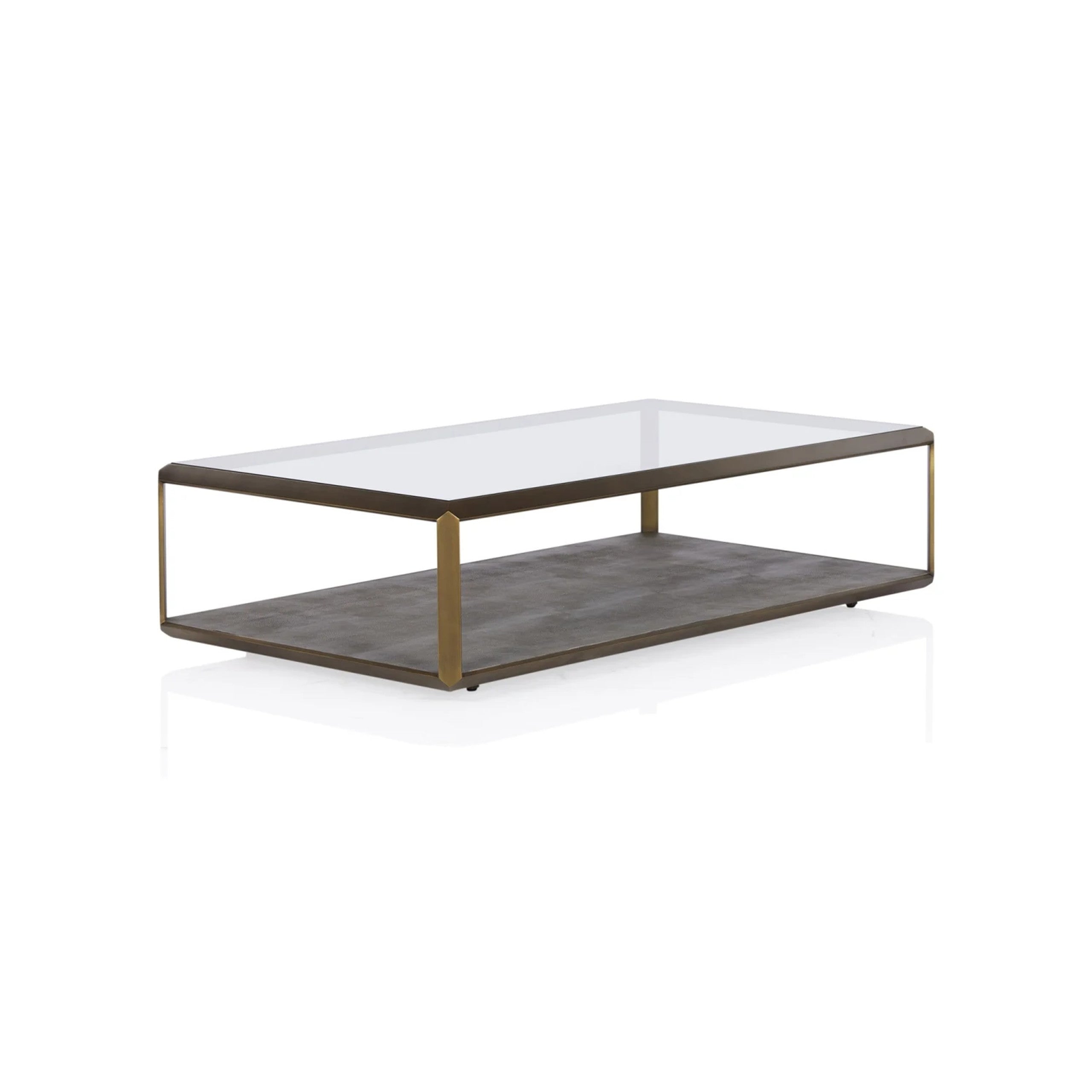 Max Rectangular Glass Coffee Table Faux Shagreen Living Room Center Tea Table