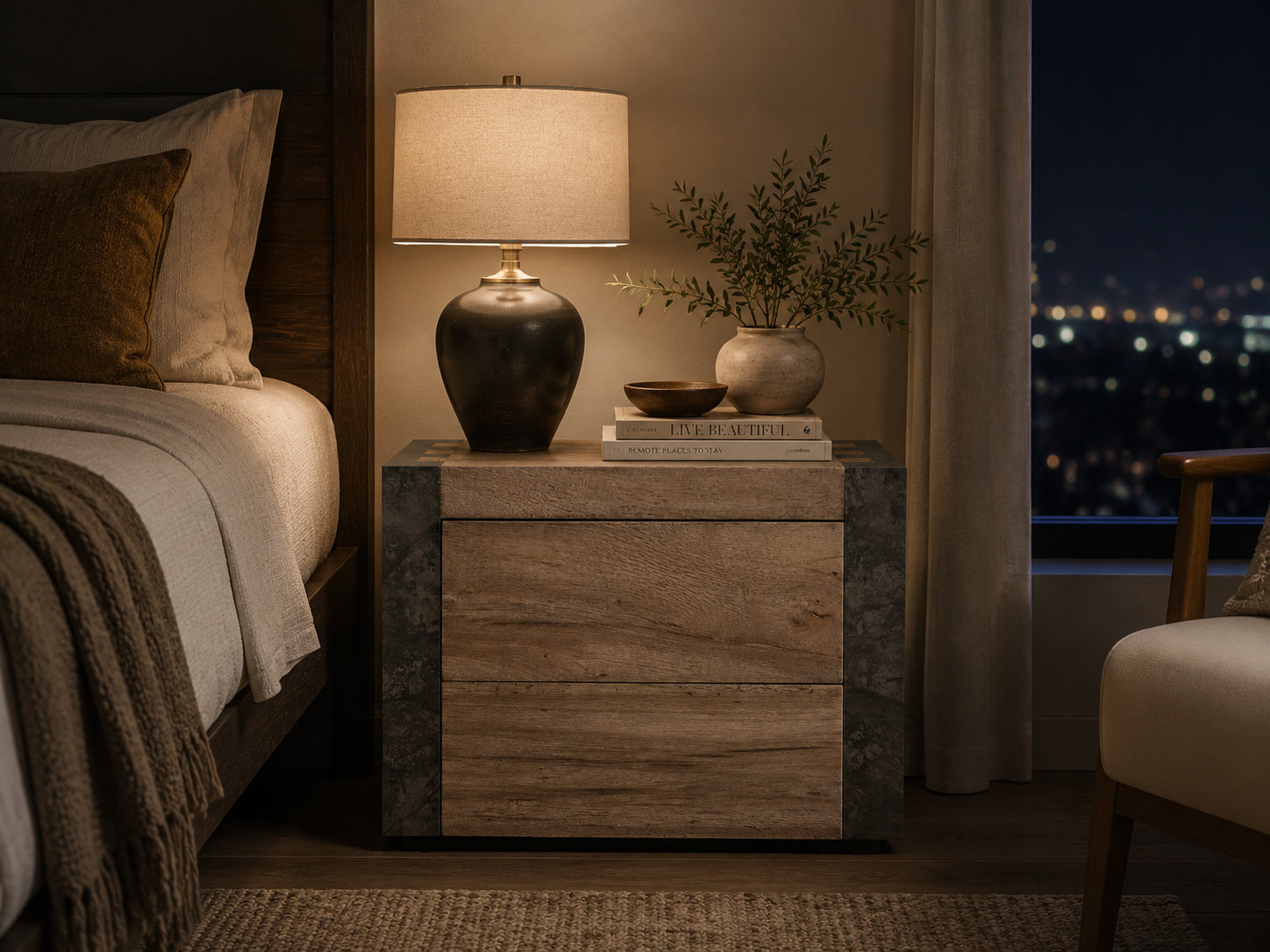 Telluride Closed Mexican Oak Nightstand Wood Night Side Table With Two Drawers