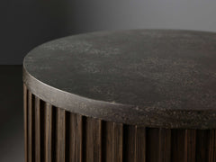 Finnley Stone Top Pedestal End Table Wood Sofa Side Table