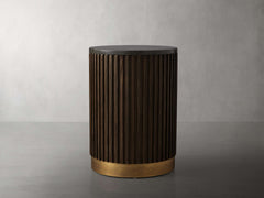 Finnley Stone Top Pedestal End Table Wood Sofa Side Table