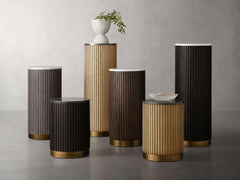 Finnley Stone Top Pedestal End Table Wood Sofa Side Table