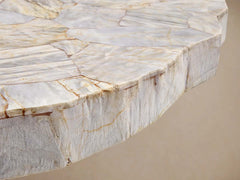 Petra Round Dining Table Inlay Splicing Tabletop with Iron Base
