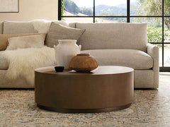 Malone Round Plinth Coffee Table Leather Cocktail Table Modern Living Room Center Tea Table
