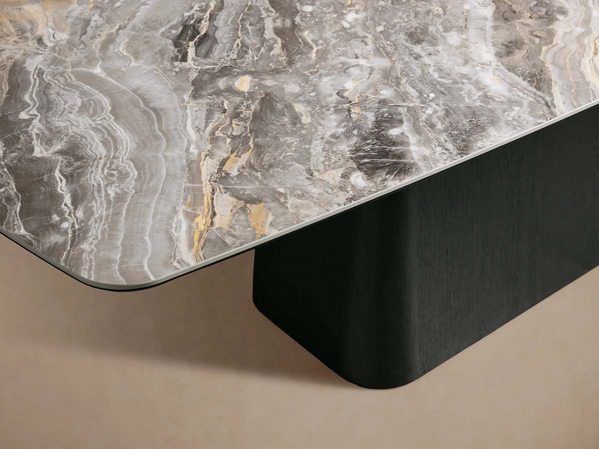 Vincenza Marble Top Dining Table with Wood Toulouse Base