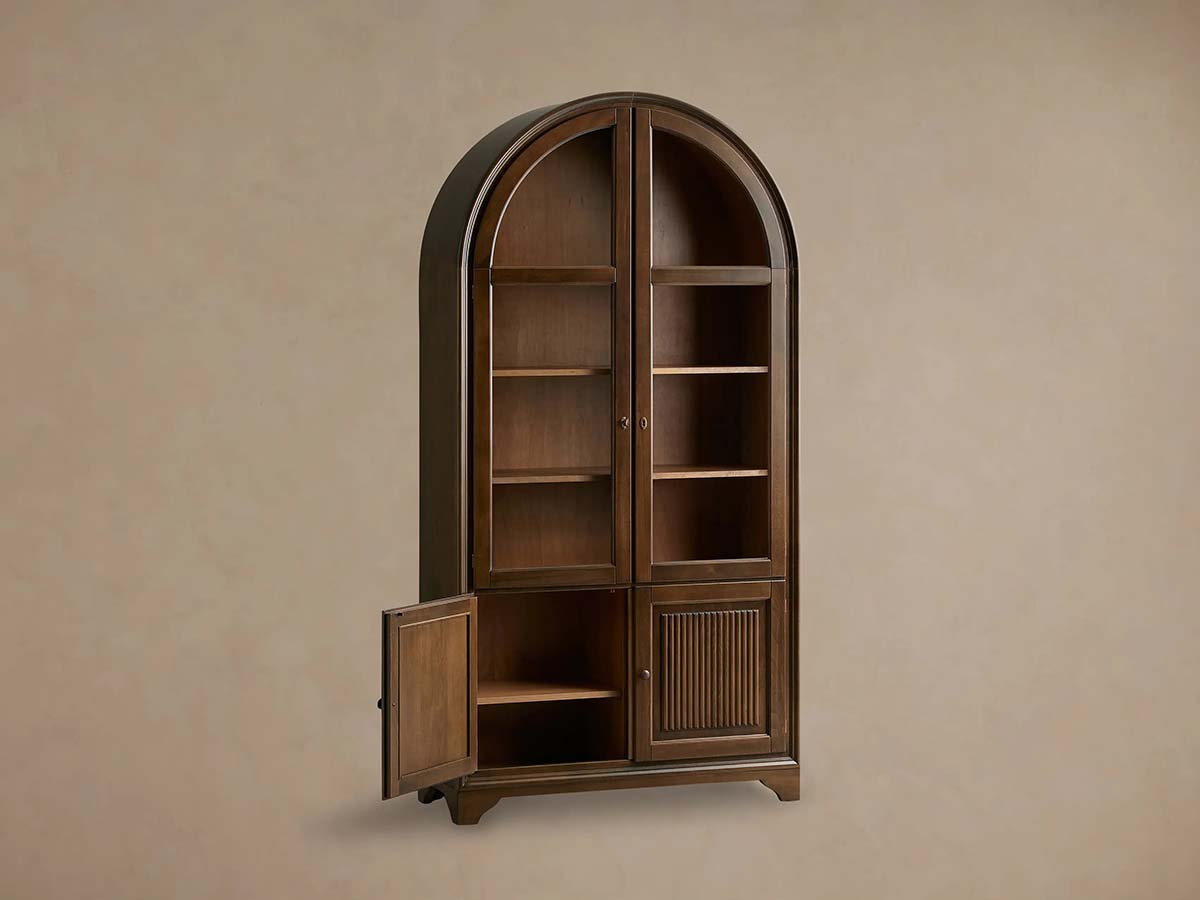Giotto Antique Tall Display Cabinet Wood Side Storage Cabinet Bookcase with Glass Doors