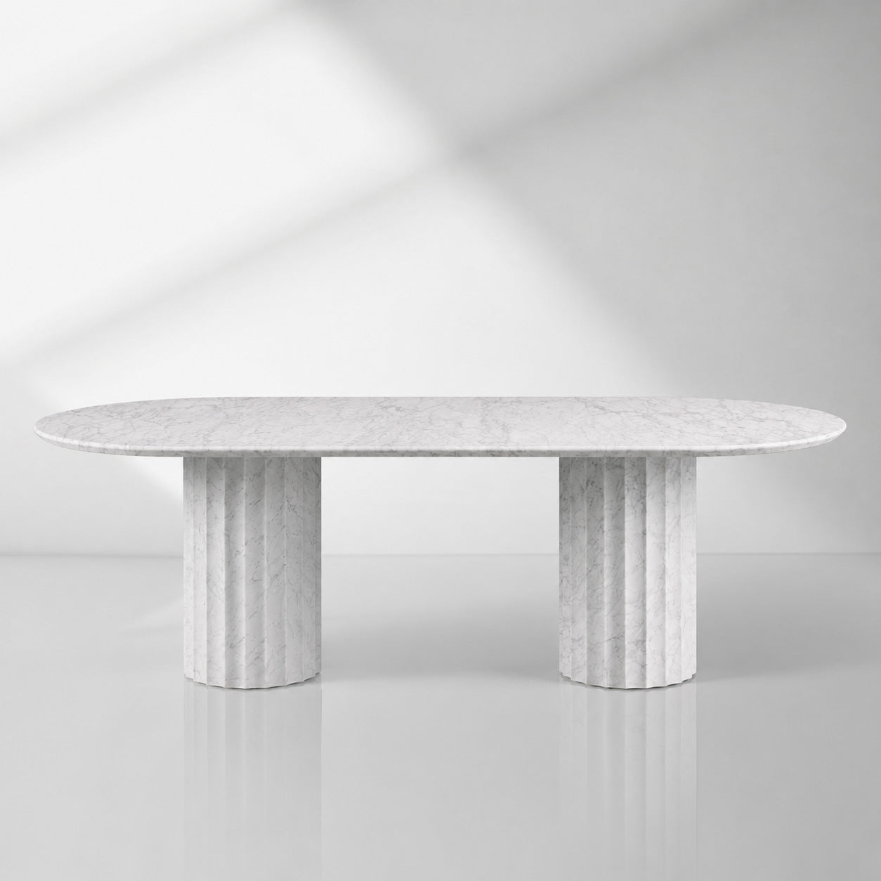 Danae Oval Marble Dining Table with Fluted Pedestal Base