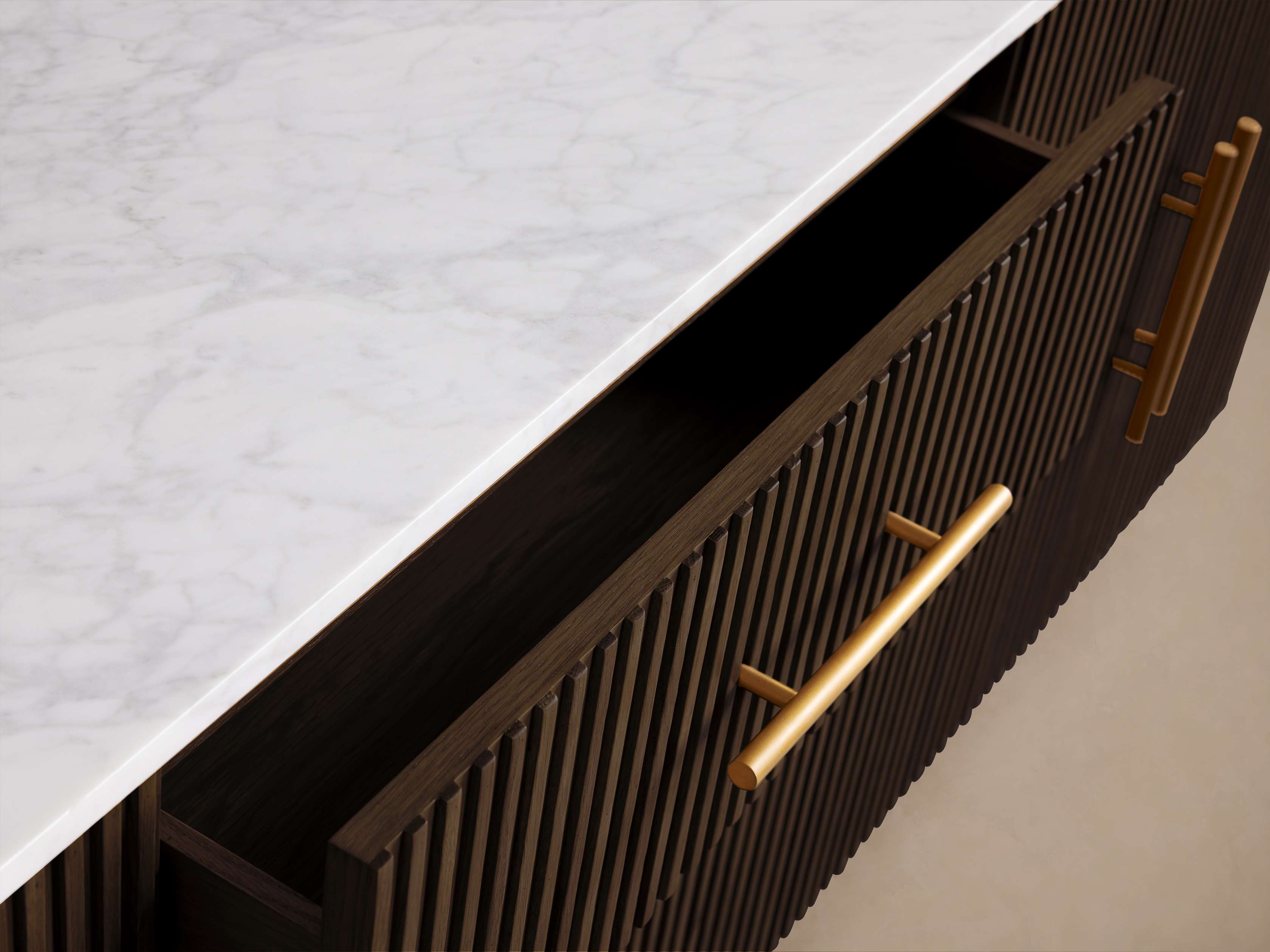 Finnley Plinth Sideboard with Carrara Marble Top Buffet Cabinet