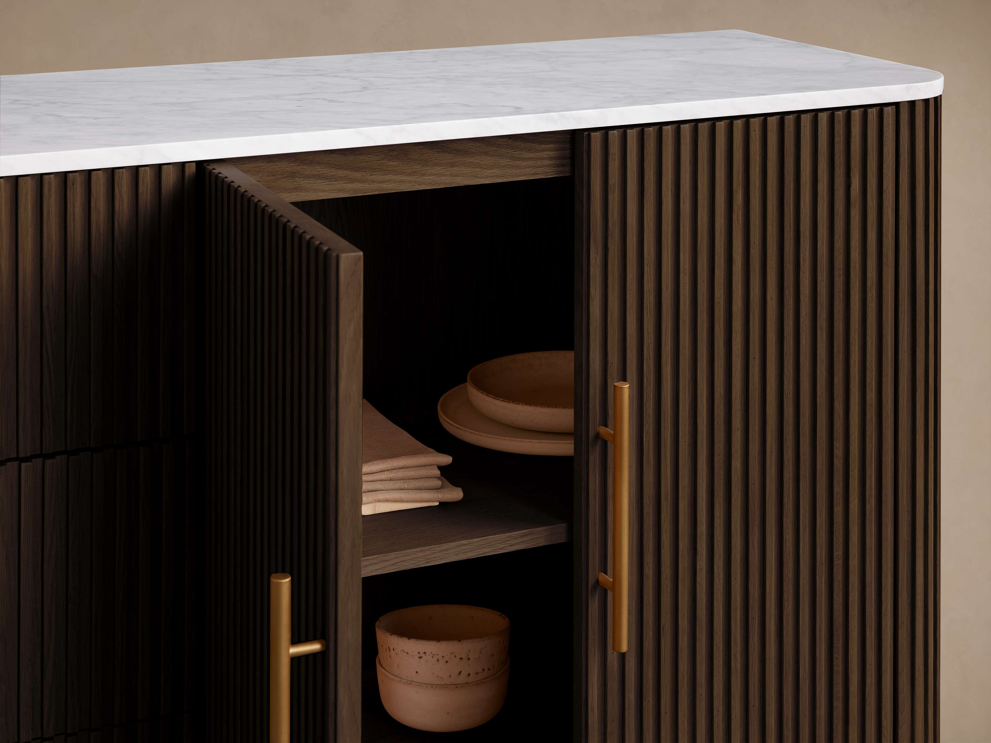 Finnley Plinth Sideboard with Carrara Marble Top Buffet Cabinet