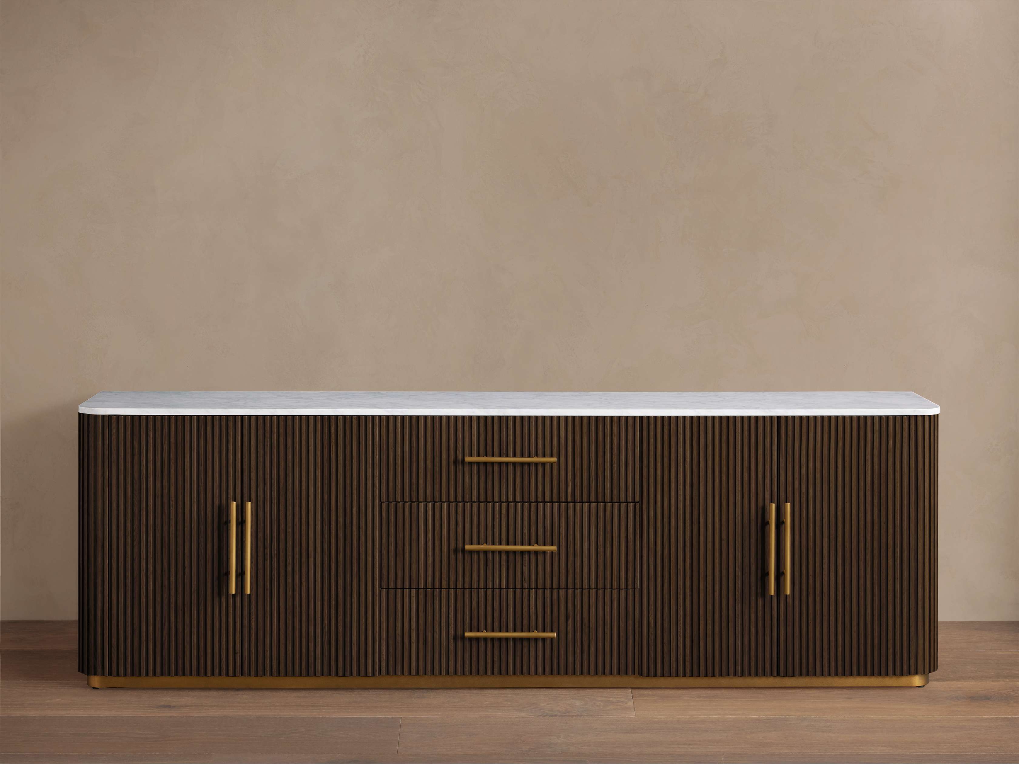 Finnley Plinth Sideboard with Carrara Marble Top Buffet Cabinet