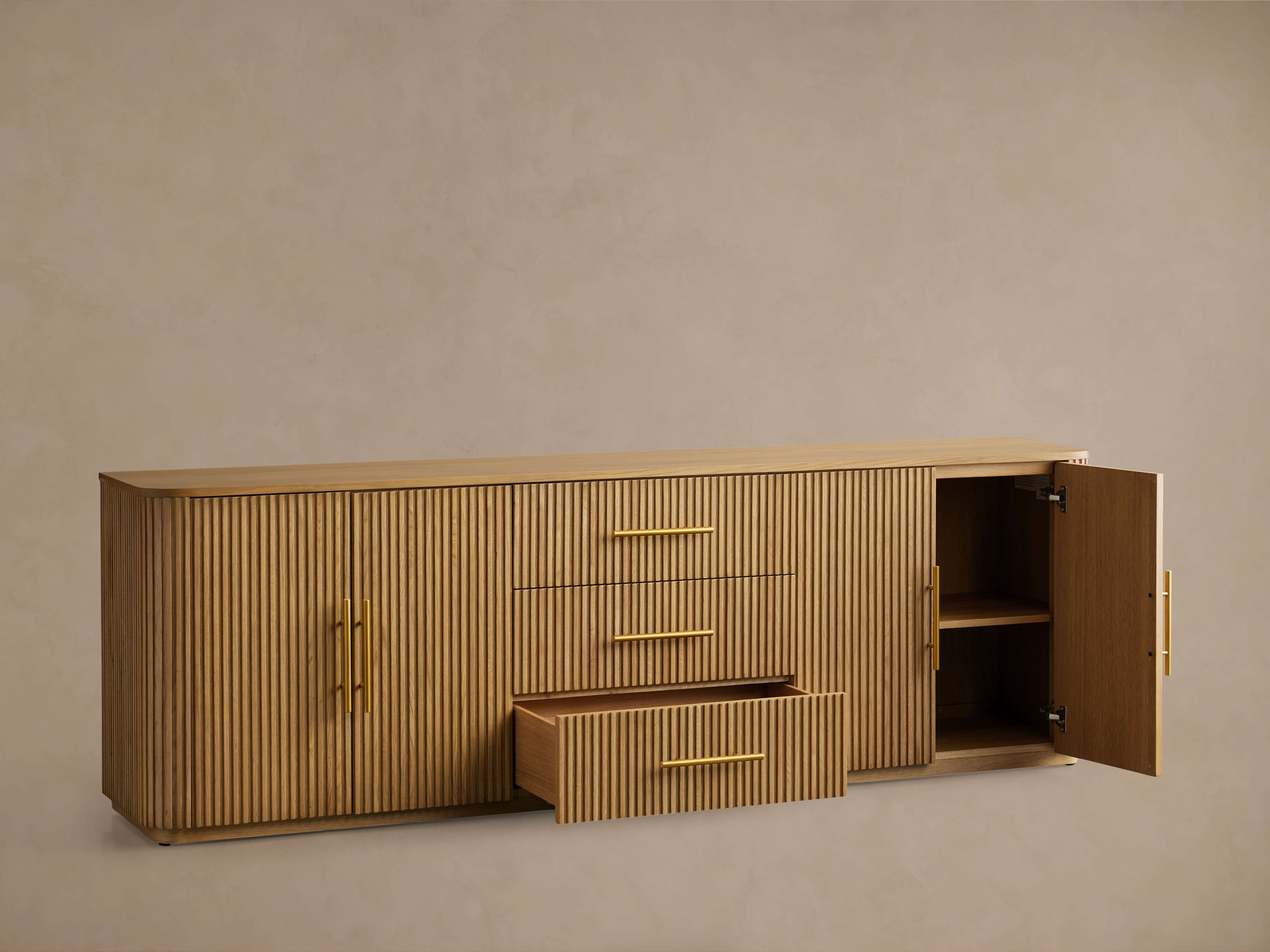 Finnley Reeded Wide-Format Sideboard Wood Buffet Cabinets with 3 Drawers