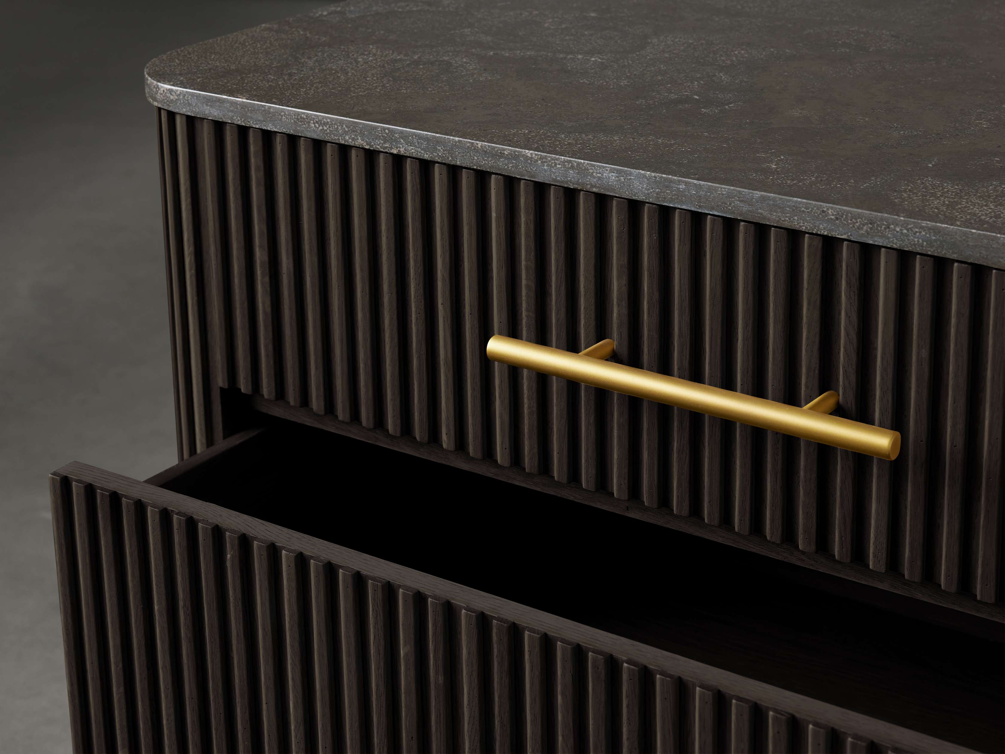 Finnley Three-Drawer Chest Cabinet Bedroom Nightside Table with Stone Top