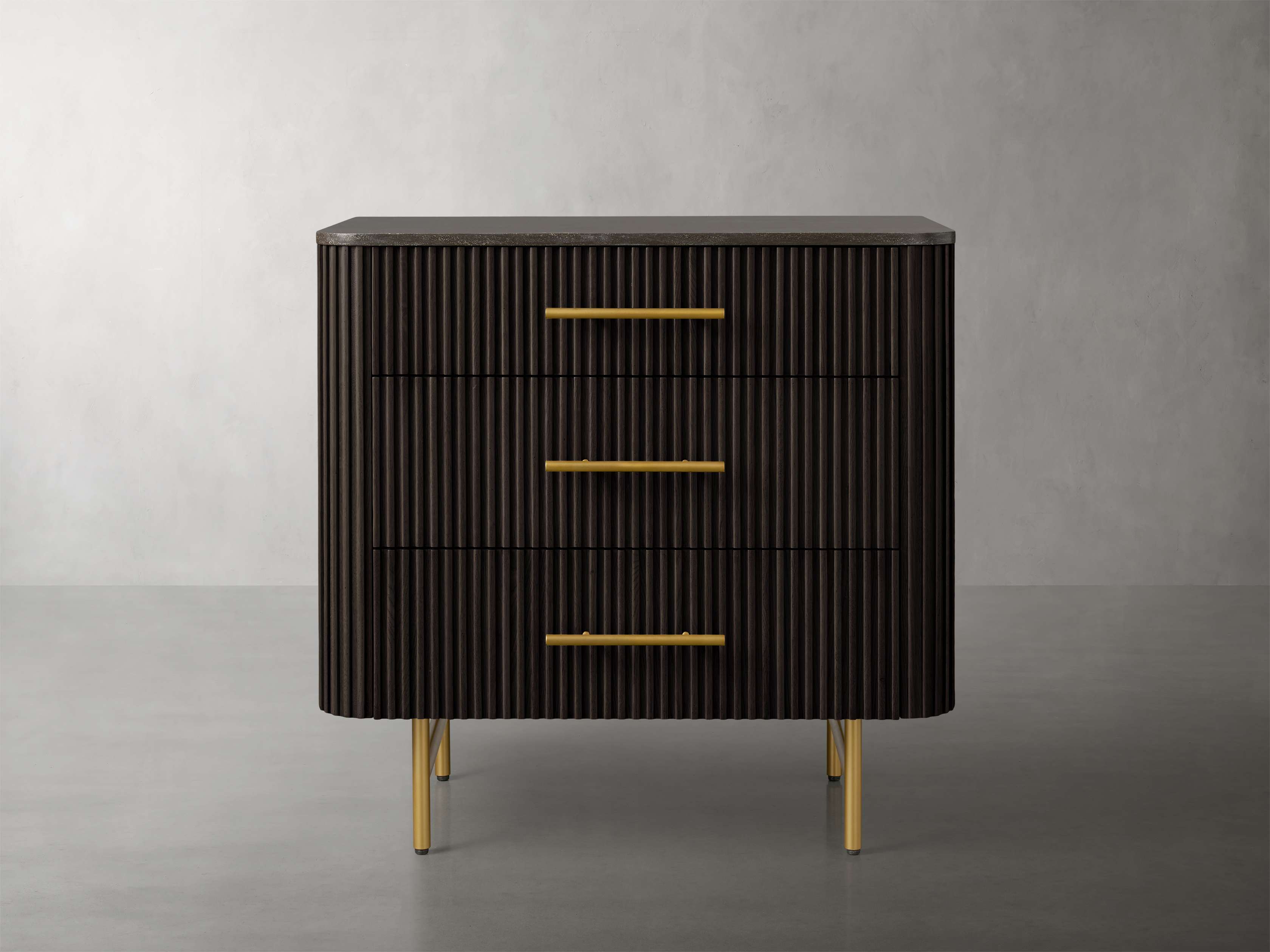 Finnley Three-Drawer Chest Cabinet Bedroom Nightside Table with Stone Top