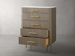 Finnley Wood Five-Drawer Dresser with Marble Top Drawer Chest Cabinet