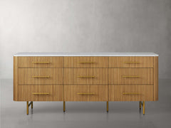 Finnley Wood Nine-Drawer Dresser with Natural Stone Drawer Chest Cabinet