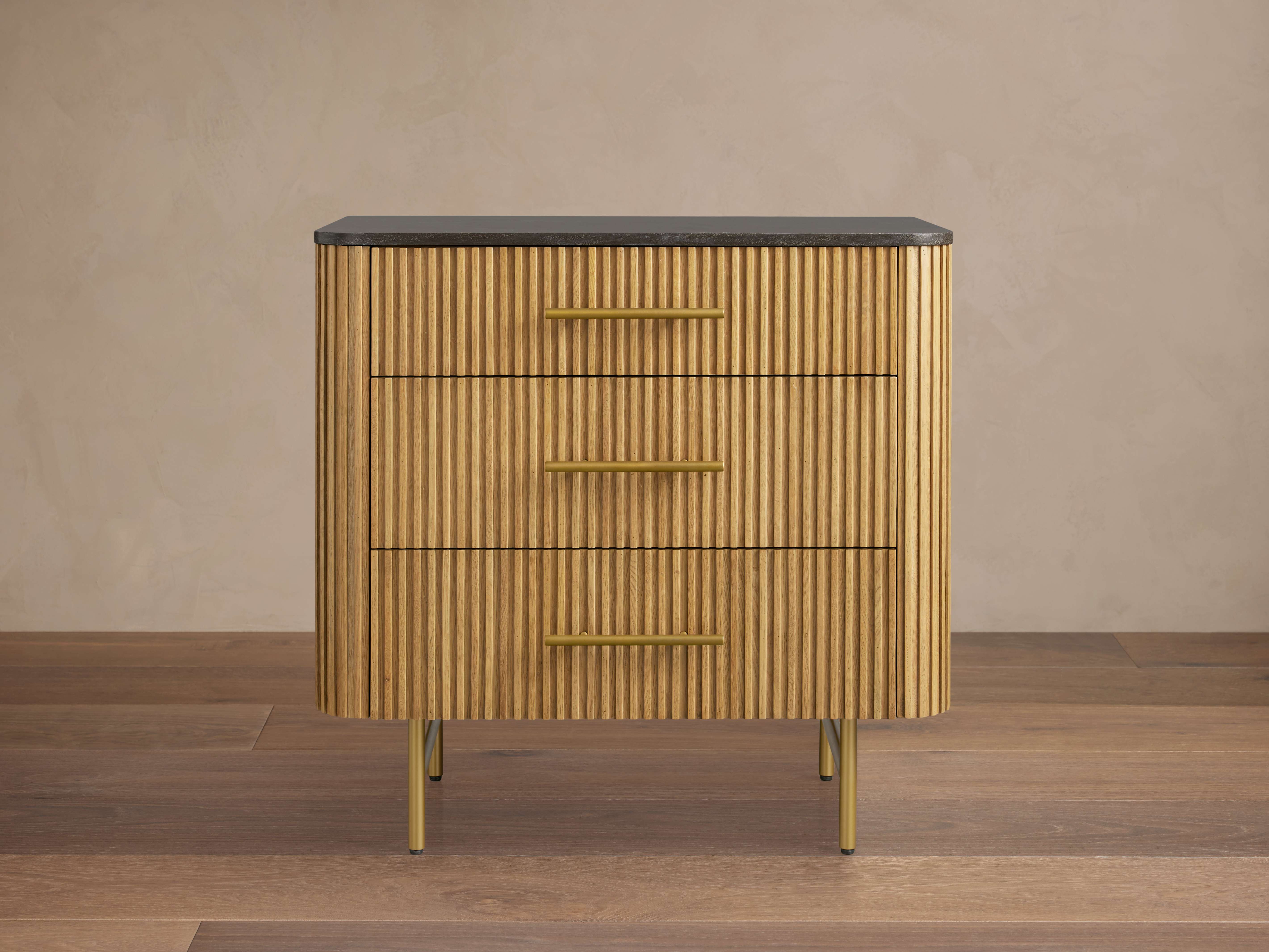 Finnley Three-Drawer Chest Cabinet Bedroom Nightside Table with Stone Top