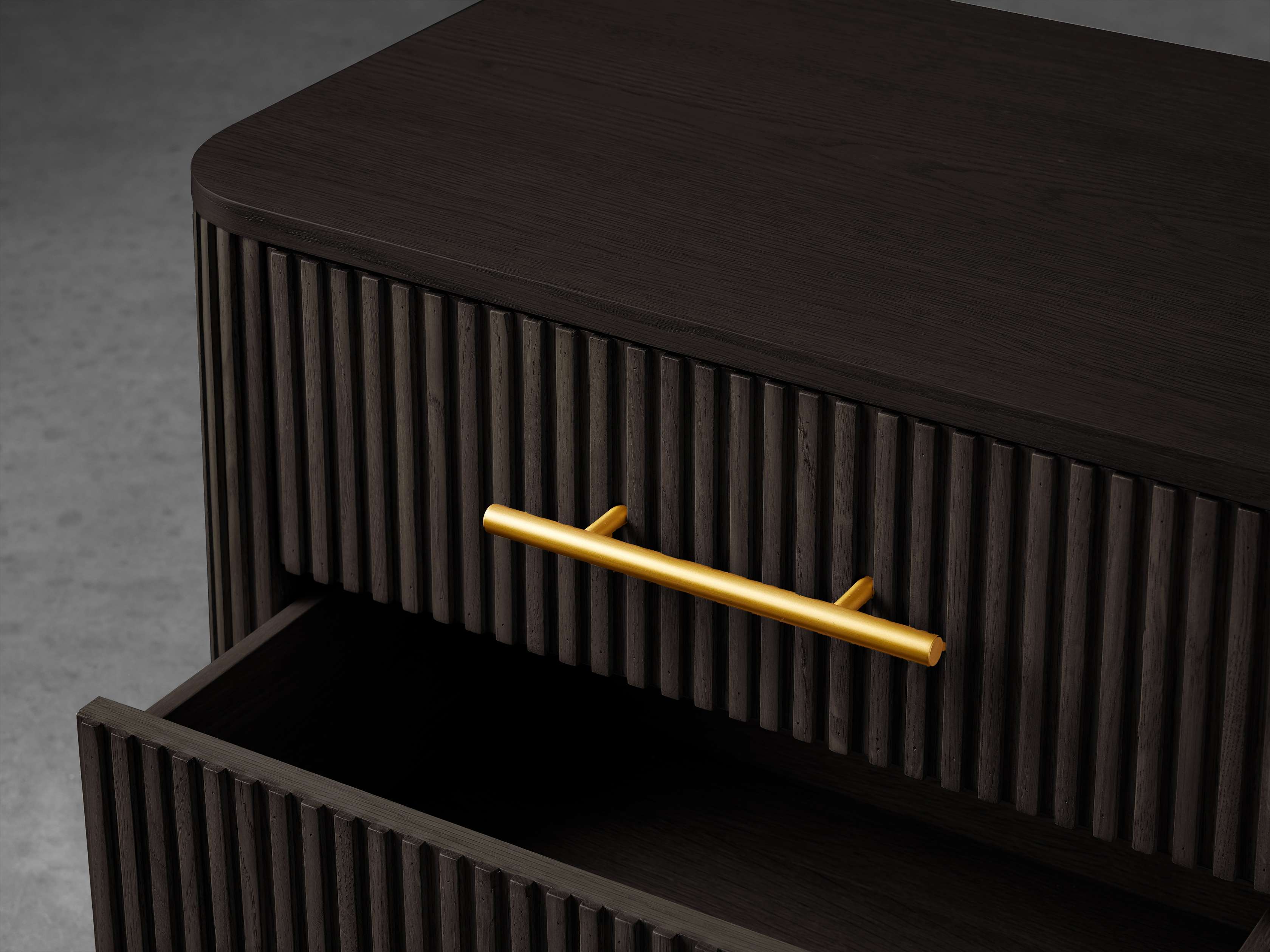 Finnley Wood Nightstand Three Drawers Chest Reeded Nightside Table