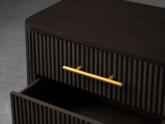 Finnley Wood Nightstand Three Drawers Chest Reeded Nightside Table