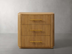 Finnley Wood Nightstand Three Drawers Chest Reeded Nightside Table