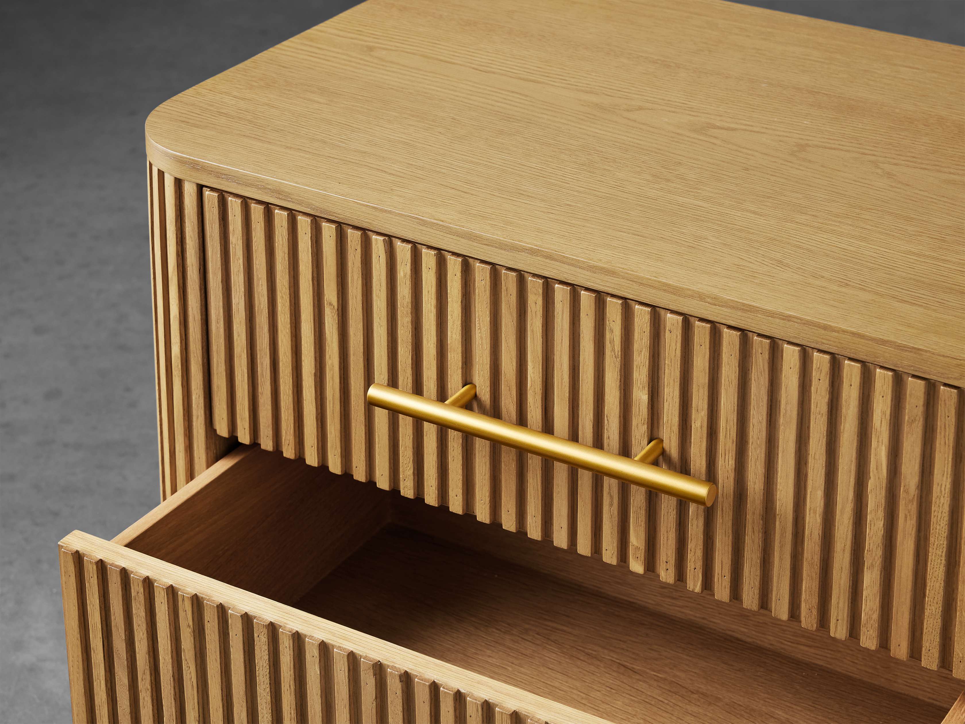 Finnley Wood Nightstand Three Drawers Chest Reeded Nightside Table